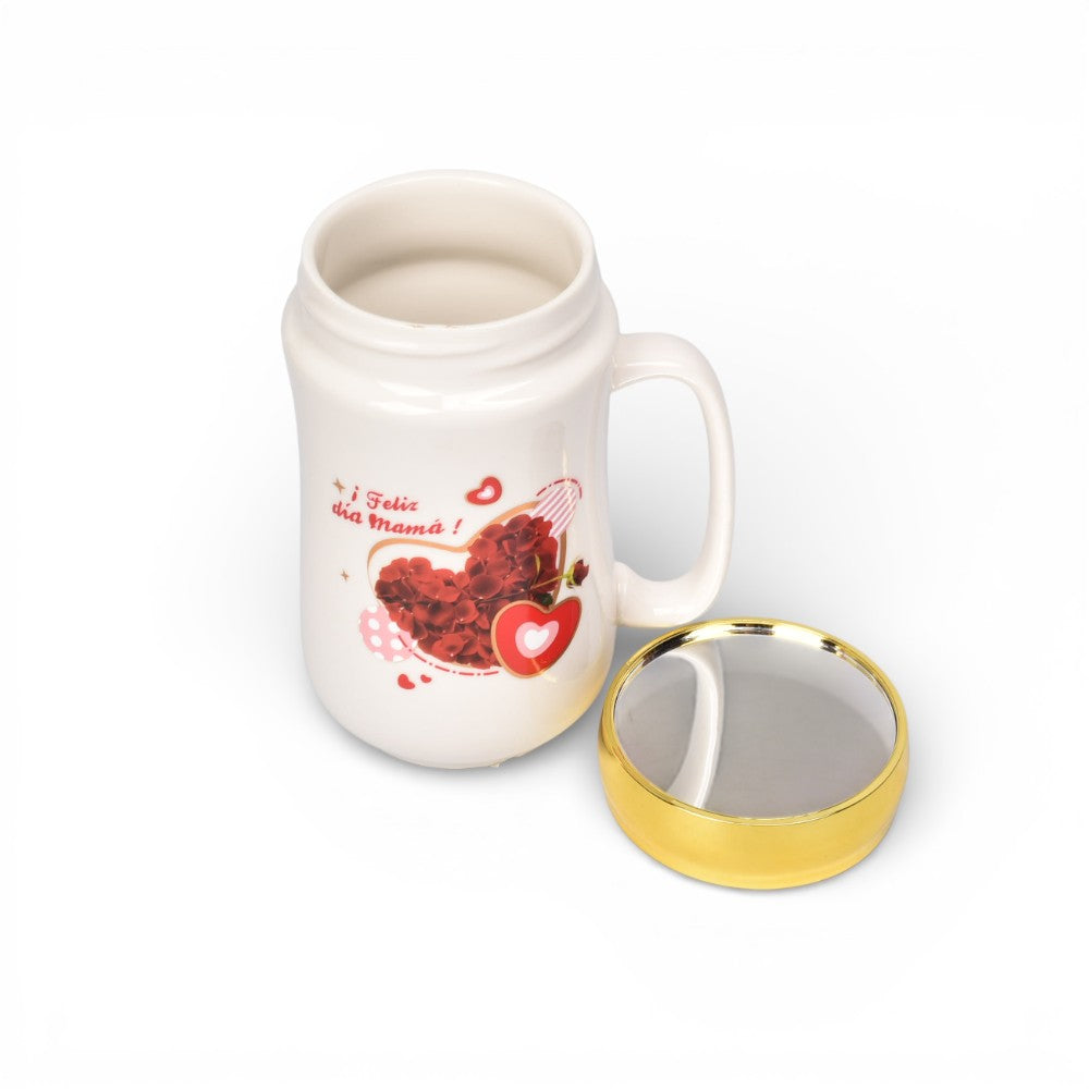 mug pocillo ceramica tapa espejo 420ml dim:6x6x13