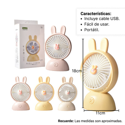 VENTILADOR REDONDO CON OREJAS RECARGABLE PLASTICO CON CABLE