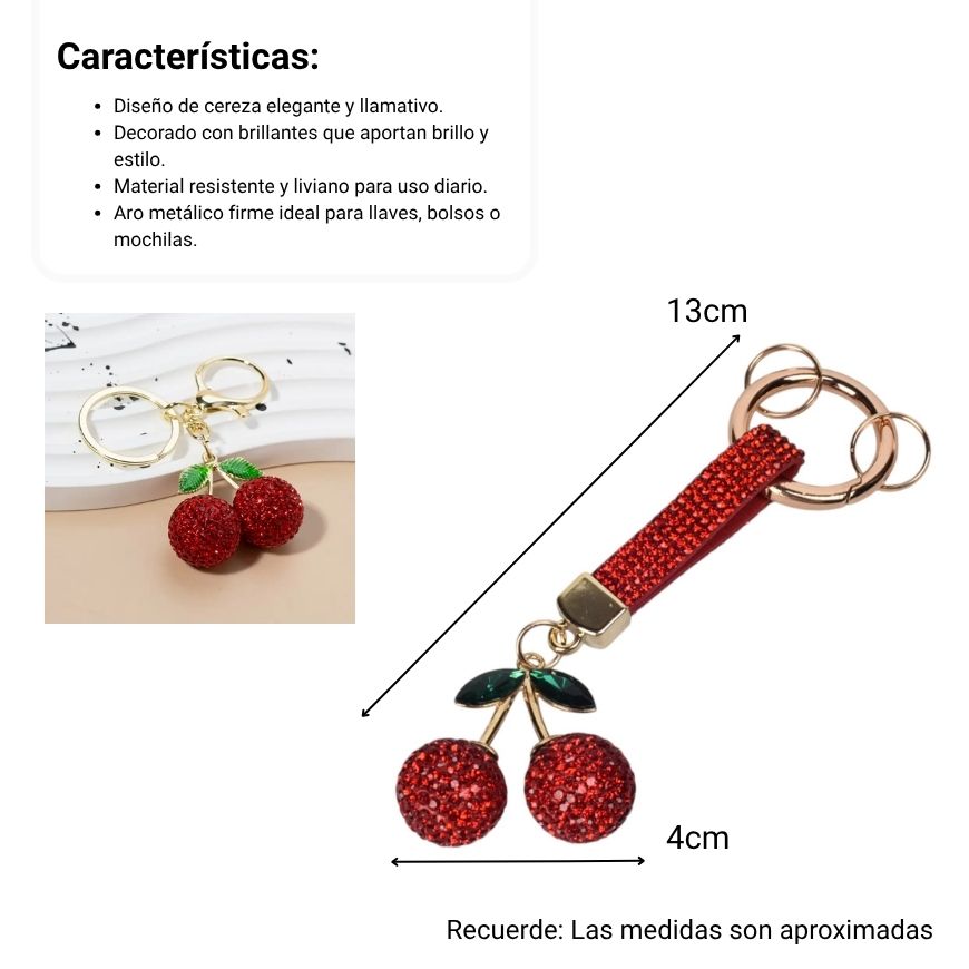 llavero resina plastico y metal fruta cereza