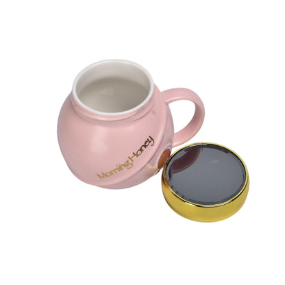 MUG POCILLO CON TAPA DE ESPEJO CERAMICA 450ML DIM:6X6X9