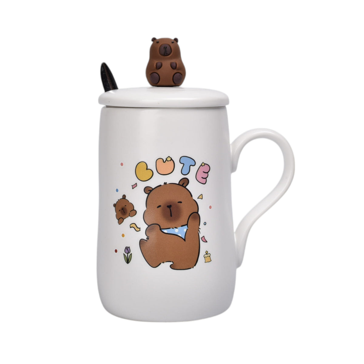 mug pocillo con tapa de ceramica 450ml capybara dim:7x7x12