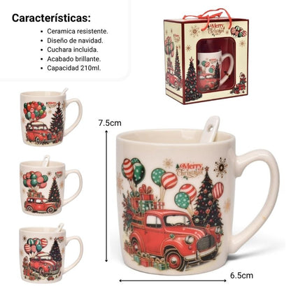 POCILLO SET CON CUCHARA NAVIDAD 210ML