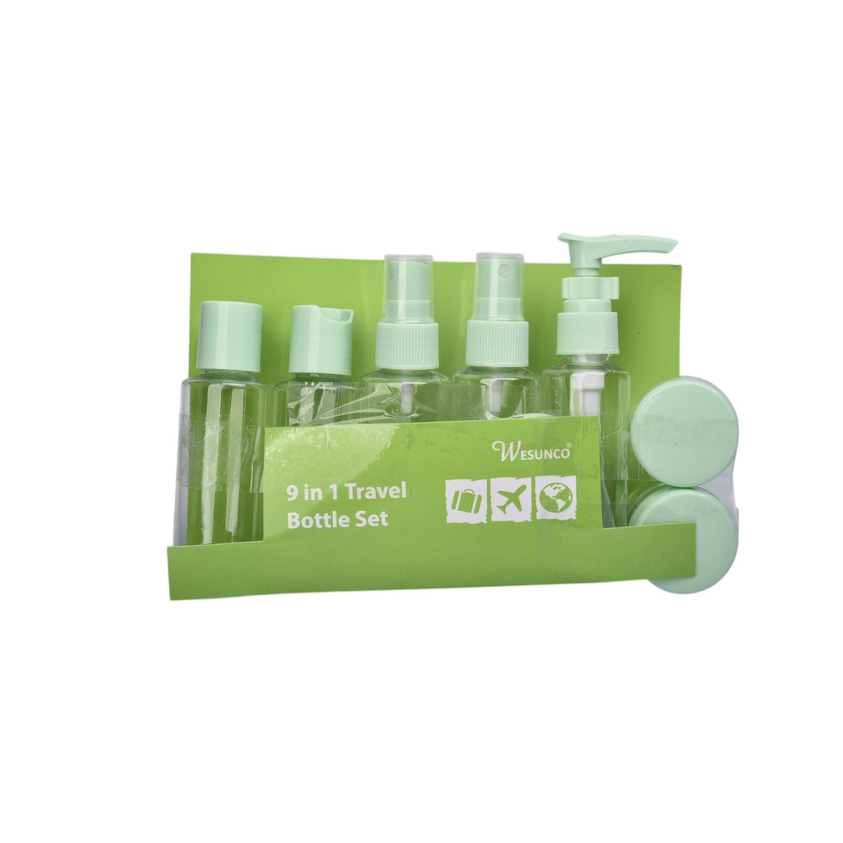 kit 9 envases recargables viajero plastico 50ml dim:22x16x4