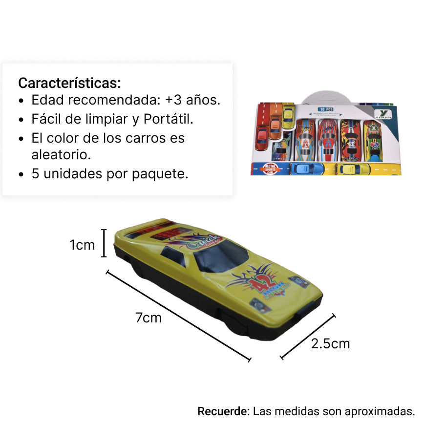 juguete carro colección x 5 autos dim:22x10x2.5cm