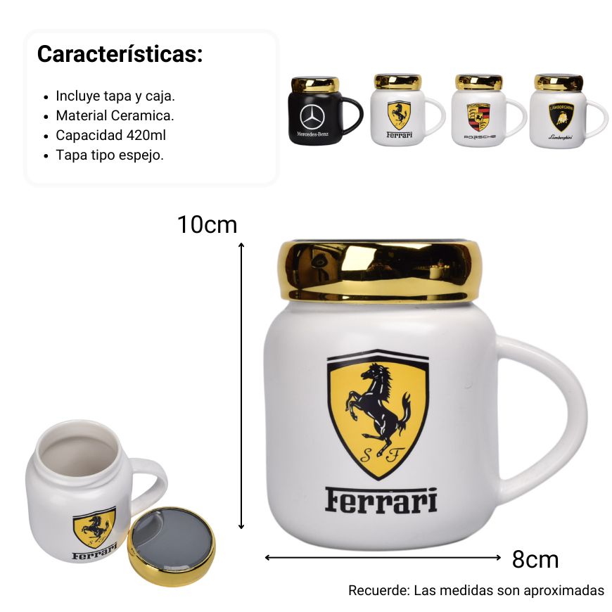 mug pocillo ceramica diferentes colores con tapa espejo 420ml