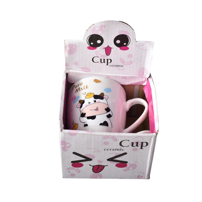 POCILLO MUG CON CUCHARA EN CERAMICA DISEÑO DE VACA