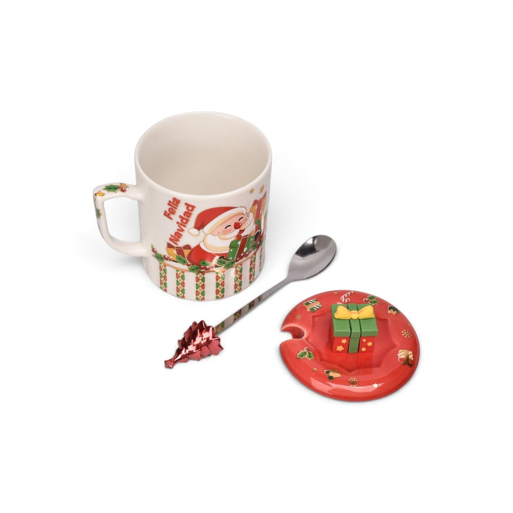 pocillo set ceramica con cuchara navidad 300ml