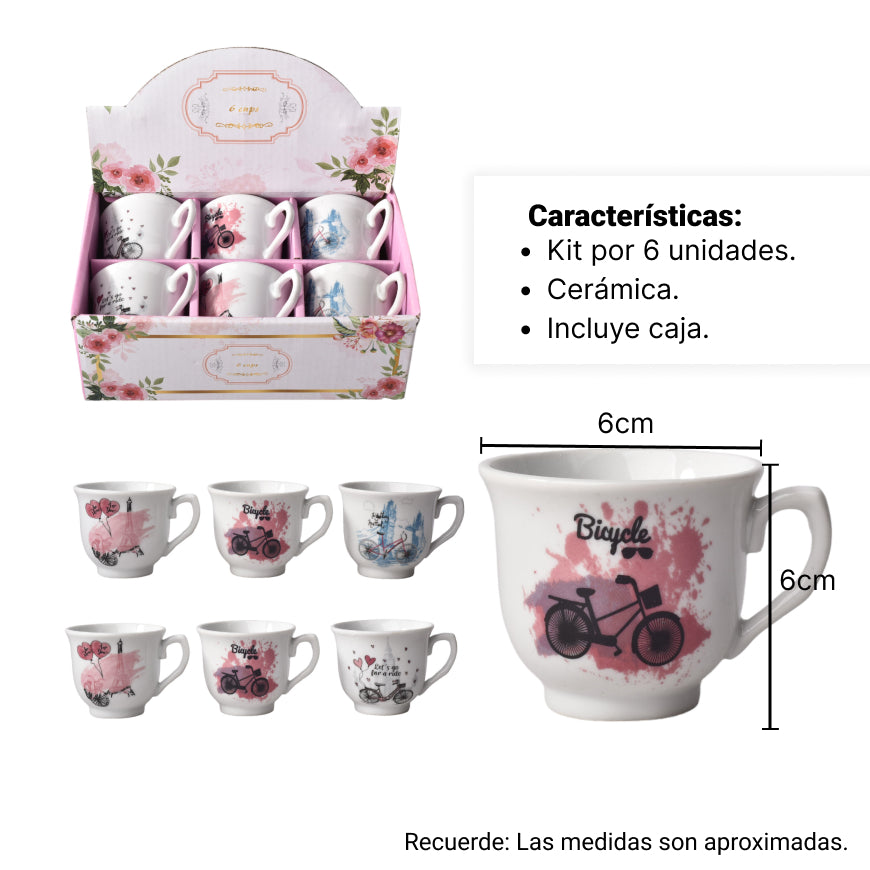 caja de pocillo por 6 unidades ceramica diferentes diseños