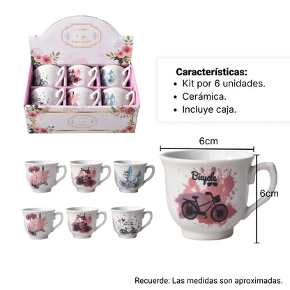 CAJA DE POCILLO POR 6 UNIDADES CERAMICA DIFERENTES DISEÑOS