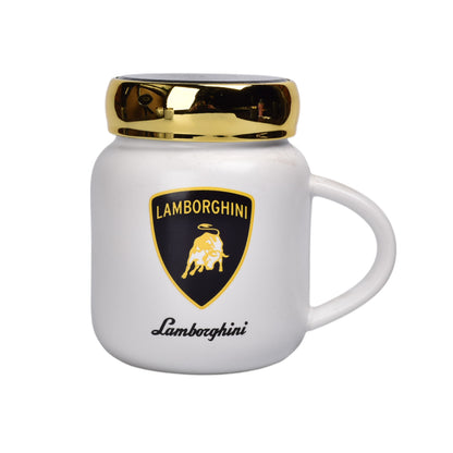 MUG POCILLO CERAMICA DIFERENTES COLORES CON TAPA ESPEJO 420ML