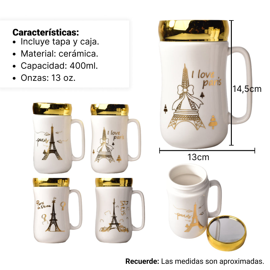 mug pocillo ceramica diferentes diseños con tapa de 400ml