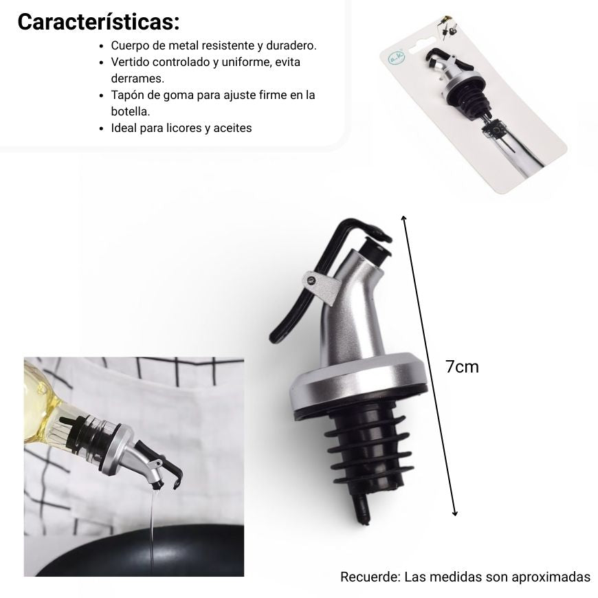 vertedor para botellas metal plateado dim:3x3x9