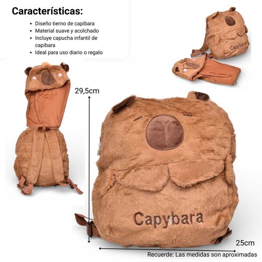maleta morral capybara peluche poliester dim:29x25x7