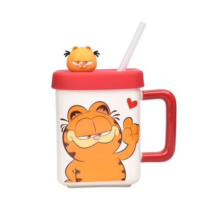 MUG POCILLO CERAMICA CON TAPA Y PITILLO PERSONAJE 450ML DIM:10X8