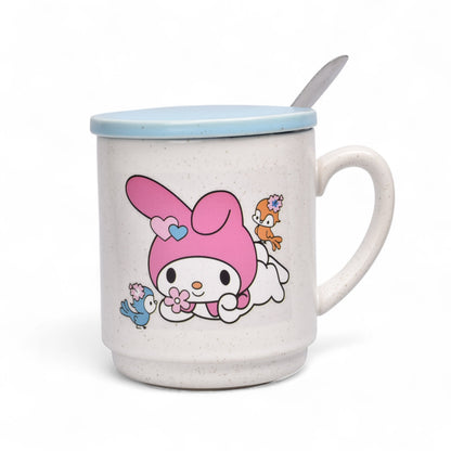 MUG POCILLO CERAMICA PERSONAJE CON TAPA Y CUCHARA 340ML DIM:8X9
