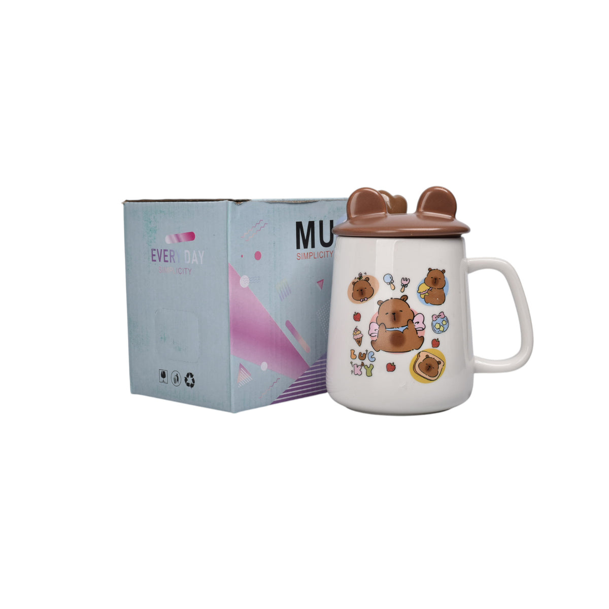 mug pocillo con tapa cuchara ceramica diseños capybara 400ml