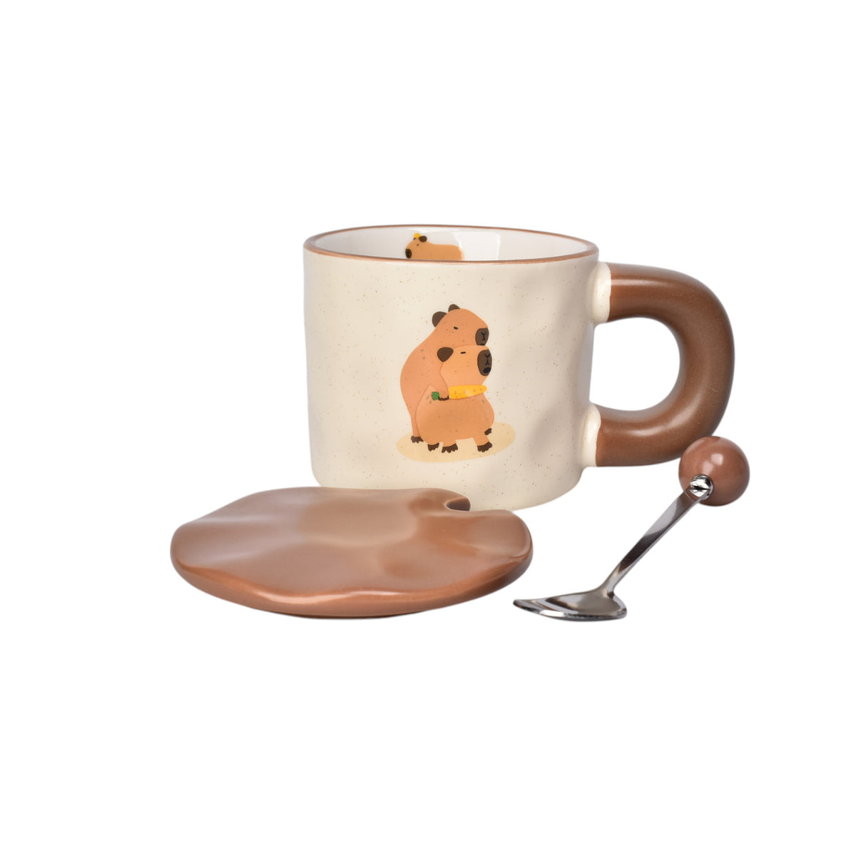 mug pocillo ceramica con cuchara diseño capybara 300ml dim:8x8x9