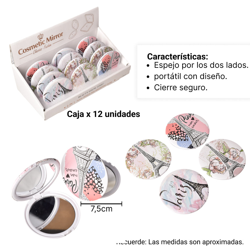 espejo vidrio sintetico plastico pequeño cartera varios dise