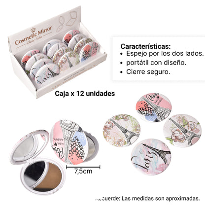 ESPEJO VIDRIO SINTETICO PLASTICO PEQUEÑO CARTERA VARIOS DISE