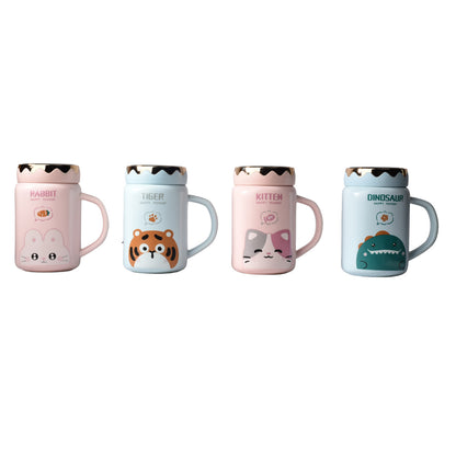 MUG POCILLO CERAMICA DISEÑOS DE ANIMALES CON TAPA DE 450ML