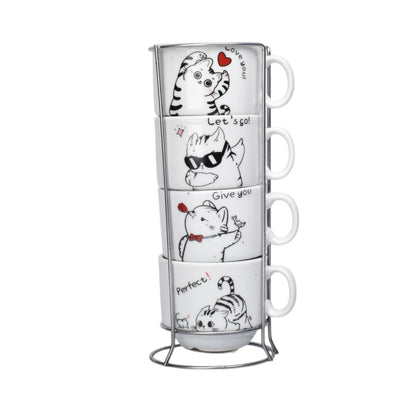 SET 4PCS POCILLOS CON BASE CERAMICA 60ML DISEÑO GATOS DIM:6X5X5