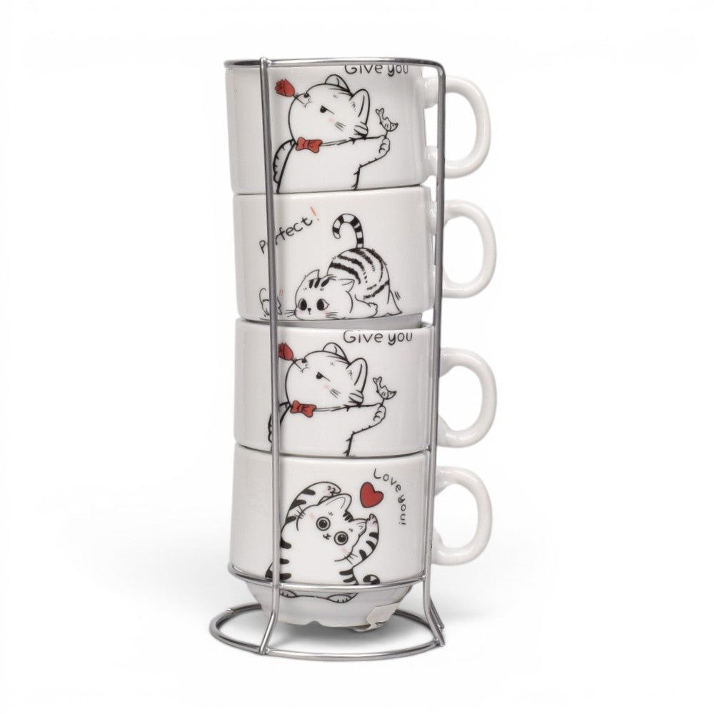 pocillo set 4pcs ceramica con base dim:7x17cm