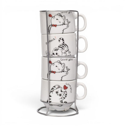 POCILLO SET 4PCS CERAMICA CON BASE DIM:7X17CM
