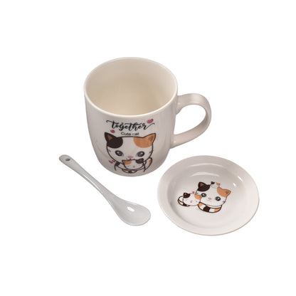 POCILLO CON PLATO Y CUCHARA EN CERAMICA GATOS DIM: 16x18x9
