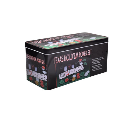 JUEGO DE POKER CON FICHAS, TAPETA Y CAJA DE METAL