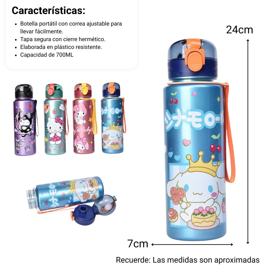 botella de agua 700ml personaje plastica