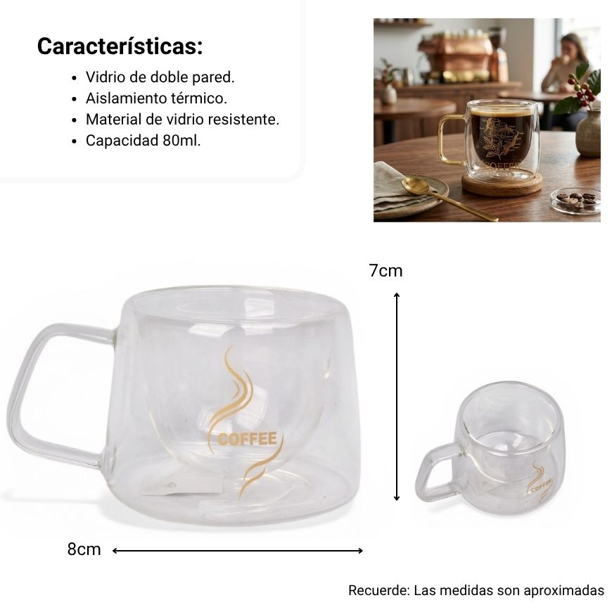 mug pocillo vidrio 210ml dim: 8x7x9