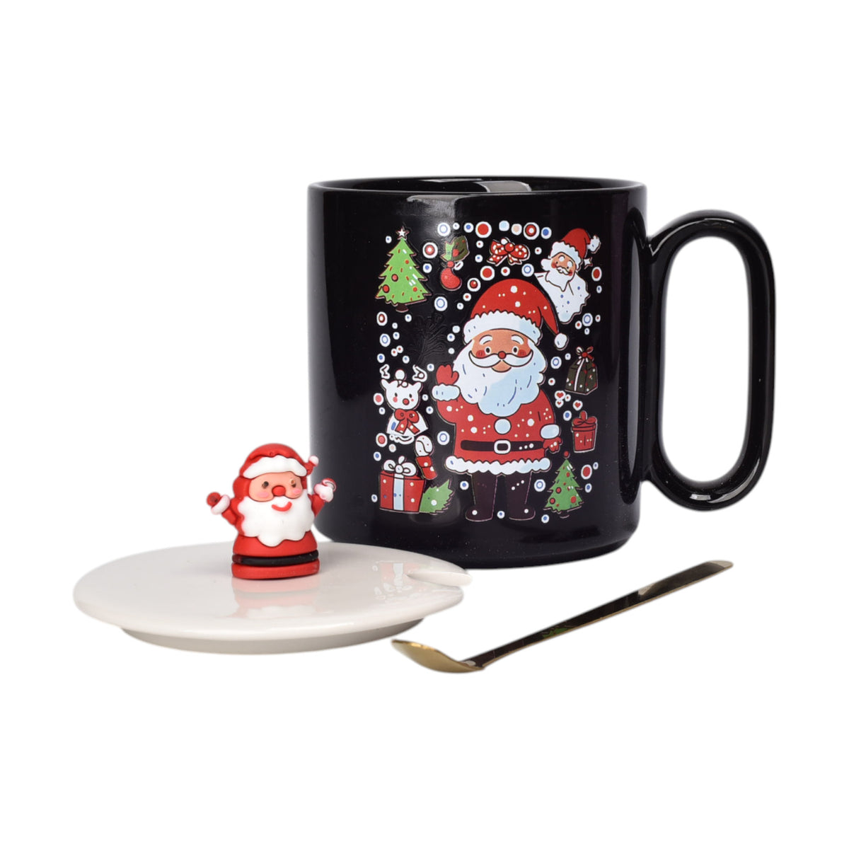 mug pocillo ceramica diseños navidad con cuchara 420ml dim:9x8