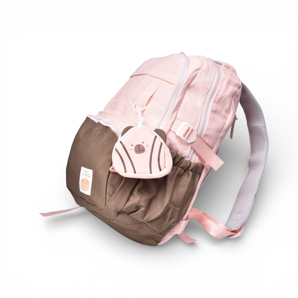 maleta morral negro rosado y lila poliester dim:45x30x12