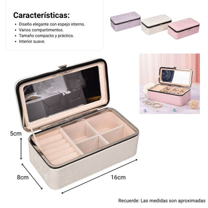 JOYERO SINTETICO CON DIVISIONES Y ESPEJO DIM:15X8X5