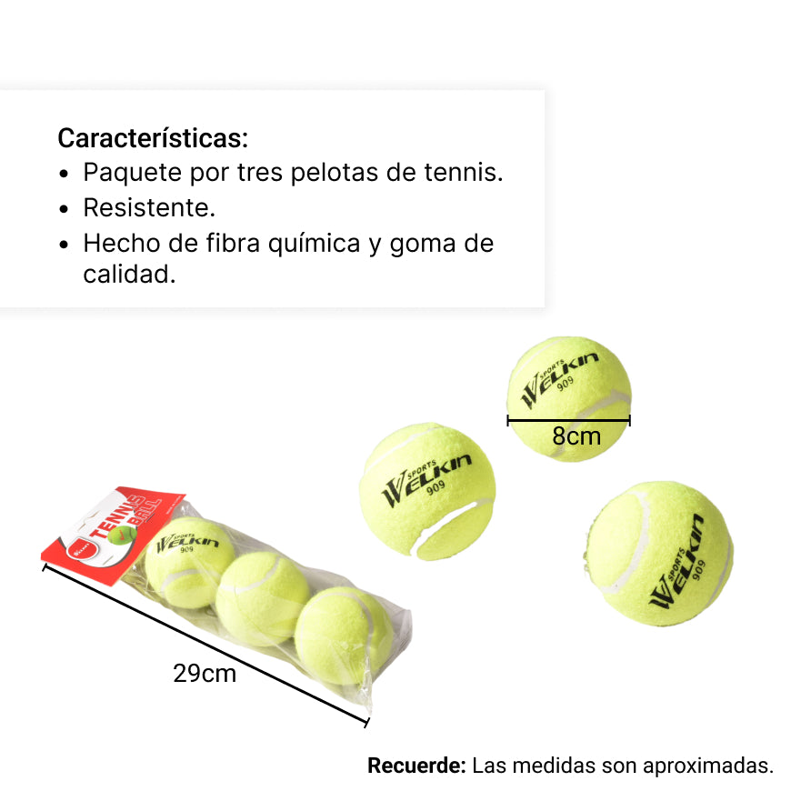 pelota de tenis x 3pcs en bolsa plastica dim:6cm