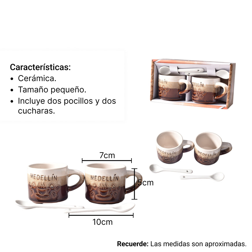 set 2pcs pocillos con cucharas  ceramica dim:5x5x5
