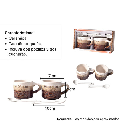 SET 2PCS POCILLOS CON CUCHARAS  CERAMICA DIM:5x5x5
