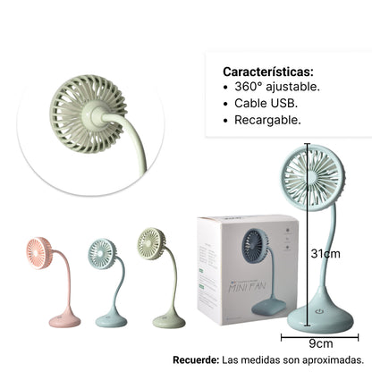 VENTILADOR REDONDO RECARGABLE PLASTICO CON CABLE USB DIM:9X9