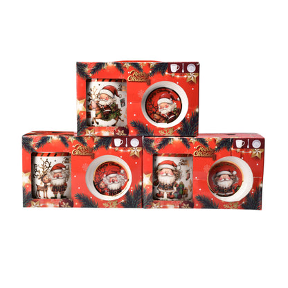 SET POCILLO NAVIDAD CON PLATO CERAMICA 350ML DIM8X8X9