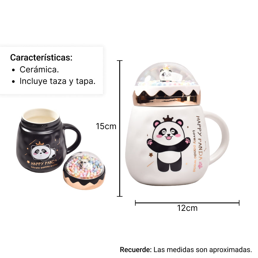 mug pocillo ceramica de panda con tapa