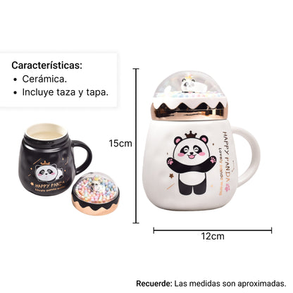 MUG POCILLO CERAMICA DE PANDA CON TAPA