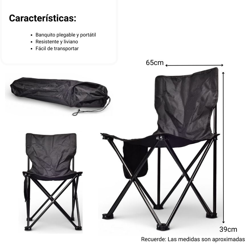 silla metal poliester desplegable negra dim:39x39x65