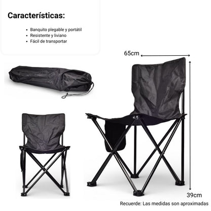 SILLA METAL POLIESTER DESPLEGABLE NEGRA DIM:39X39X65