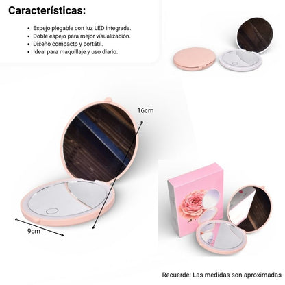 ESPEJO RECARGABLE CON LUZ CARTERA PLASTICO DIM: 9X9X1