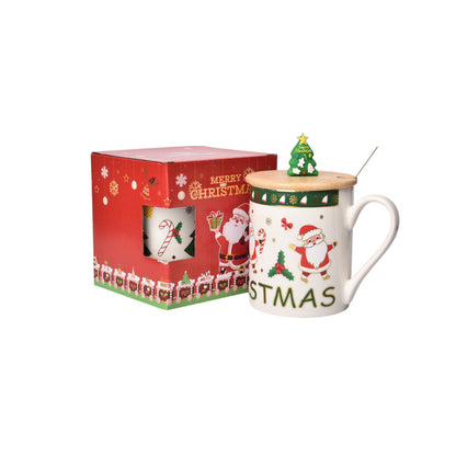 MUG POCILLO CERAMICA CON CUCHARA NAVIDAD 380ML DIM:8X8X9