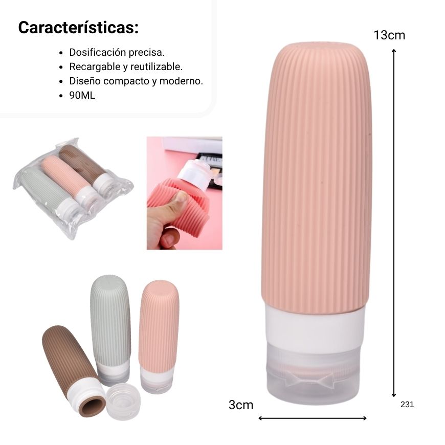 kit 3 envases recargables viajero goma 90ml