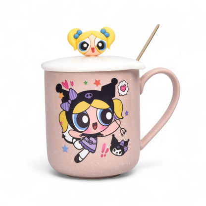 MUG POCILLO CERAMICA PERSONAJE CON TAPA Y CUCHARA 340ML DIM:9X7