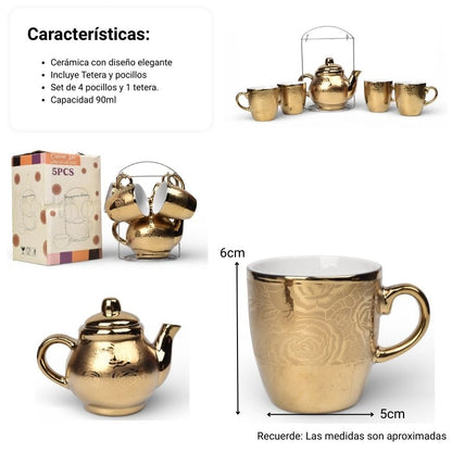 SET POCILLOS 4PCS CON BASE COLOR DORADO 90ML DIM:5X5X6