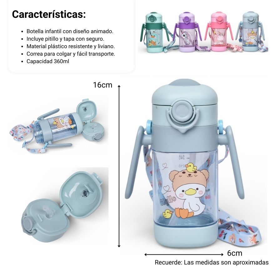 botilo plastico colores surtidos  360ml dim:6x6x16