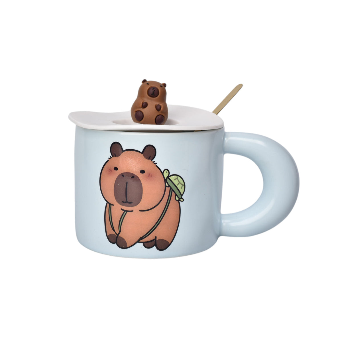 mug pocillo ceramica con cuchara diseño capybara 420ml dim:7x7x9
